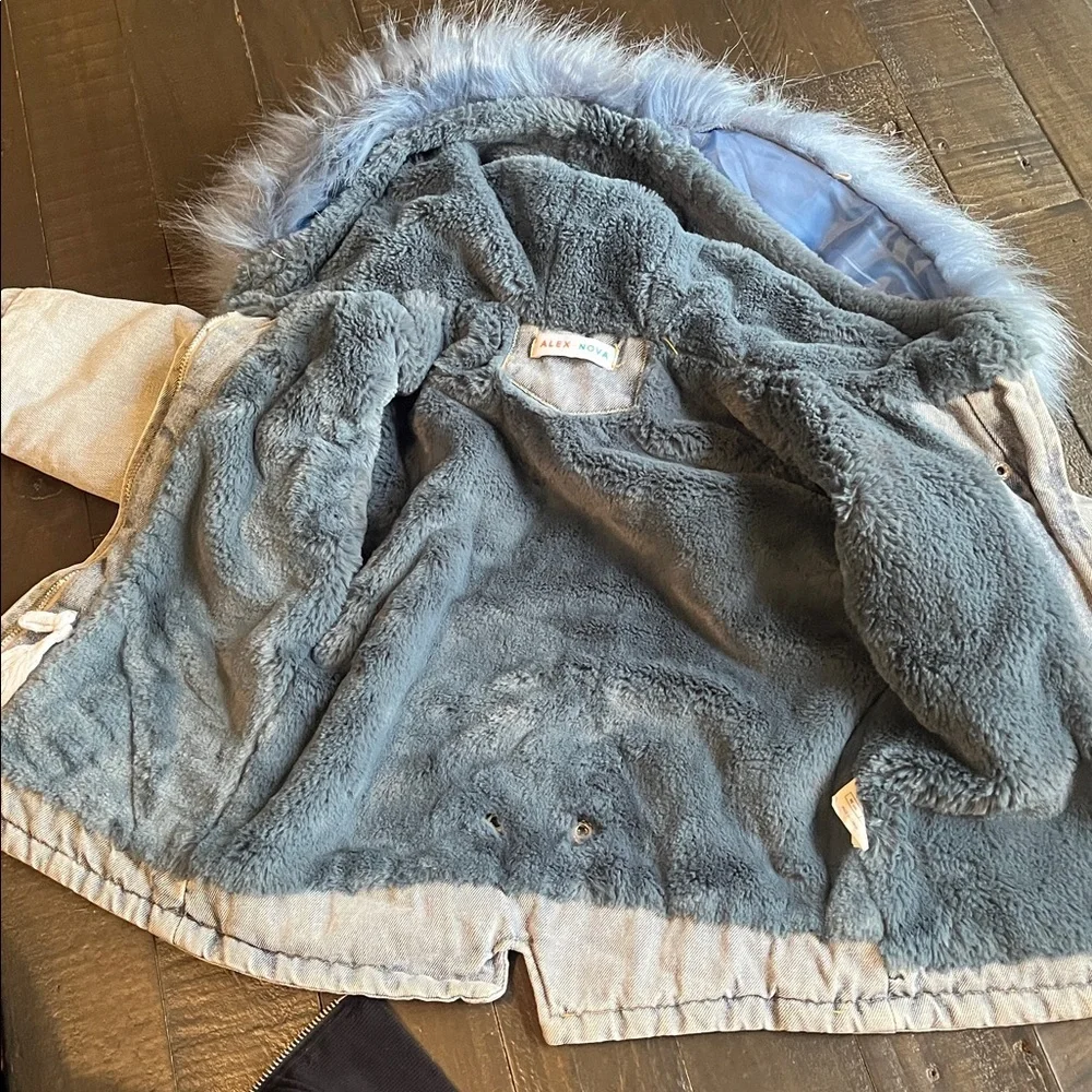 Kids Denim Jacket with Blue Fur Trim